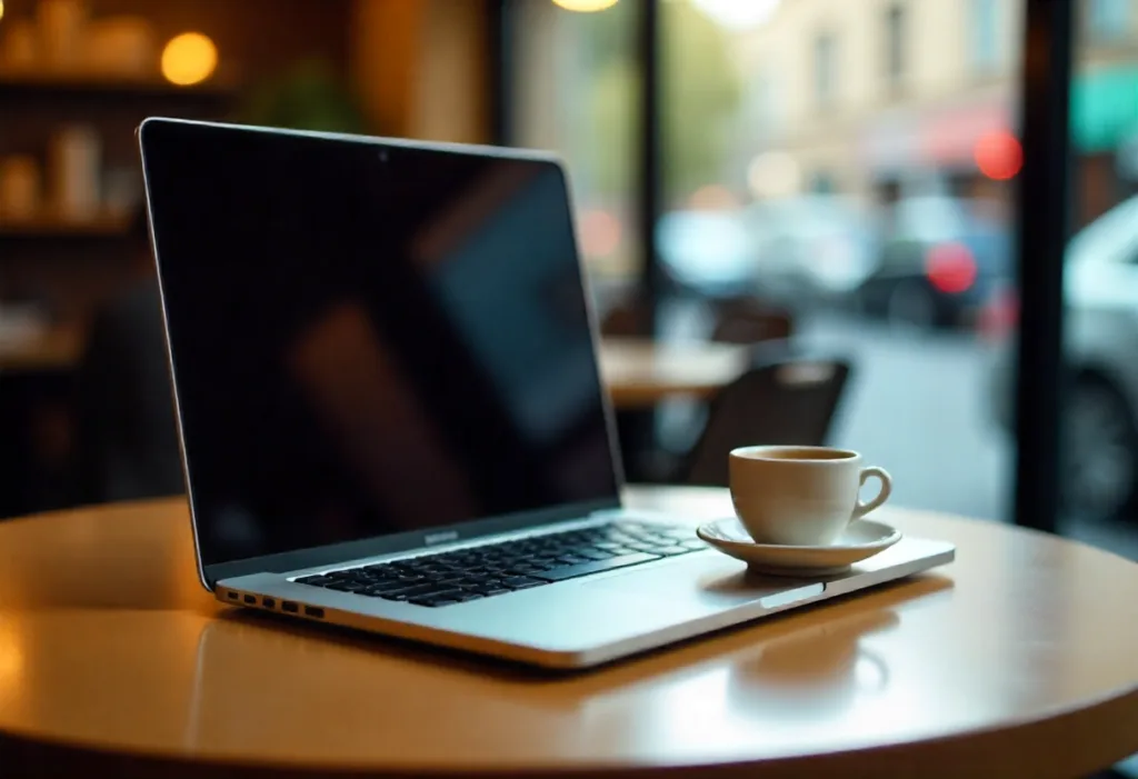 Digital nomad BENX bekerja dari kontrakan Da Nang dengan laptop dan espresso—cara jadi digital nomad tanpa modal gede
