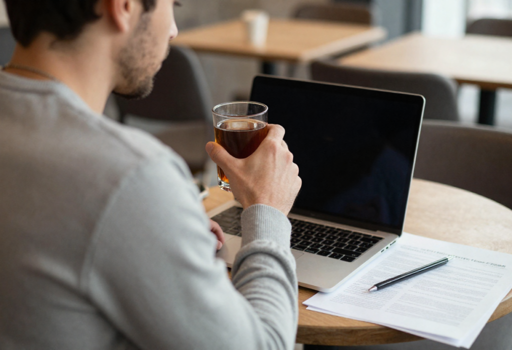 BENX freelance web developer di kontrakan Da Nang Vietnam dengan laptop dan espresso sambil breakdown income November 2025 yang cuma $300